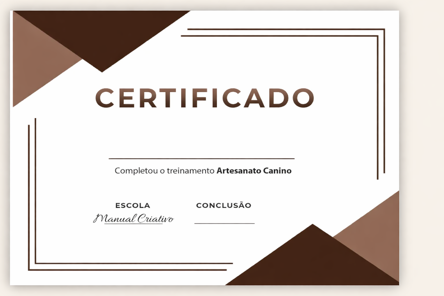 Certificado de conclusão Artesanato Canino